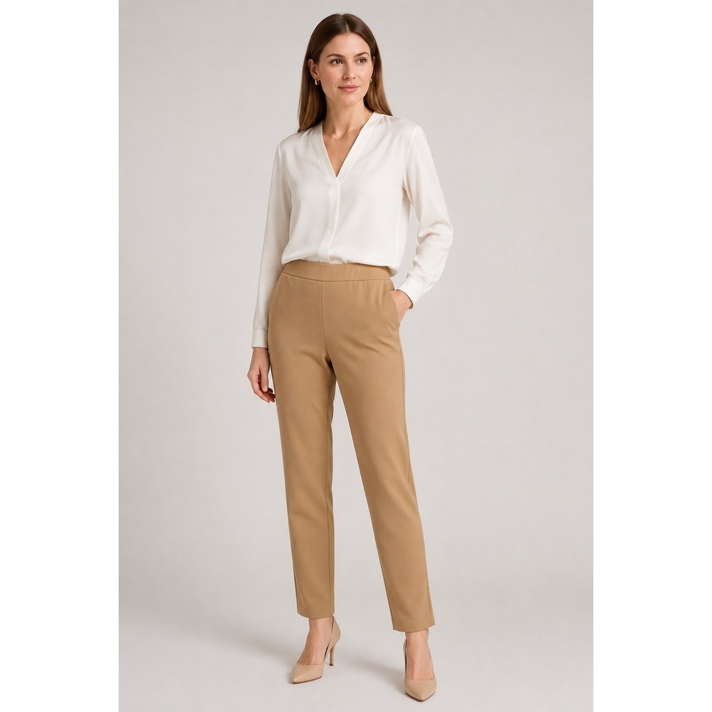 Jude Connally Womens Pull On Stretch Ankle Pants M Camel Minimalist Office Siren